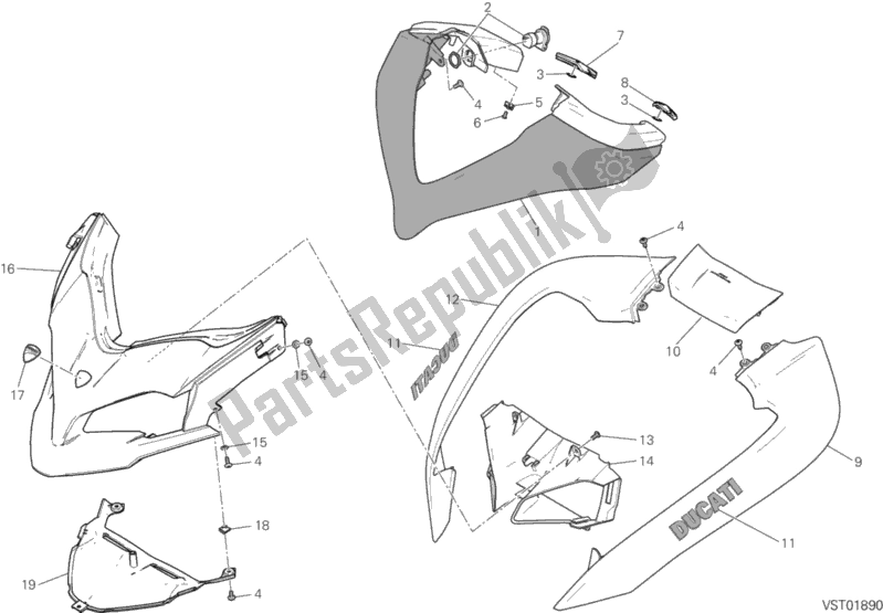 All parts for the Cowling of the Ducati Multistrada 1260 Enduro Thailand 2019